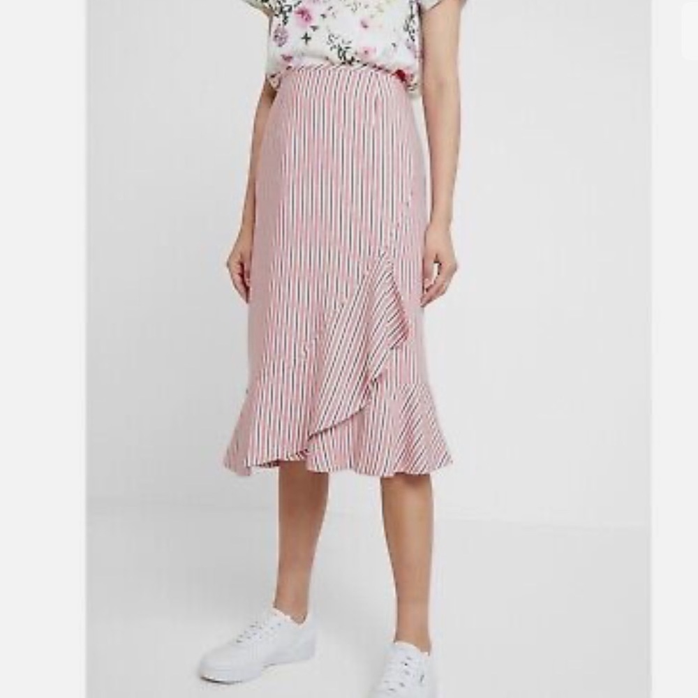 Ted Baker Corn Layered Striped Ruffle Hem Midi Pencil Skirt NWT